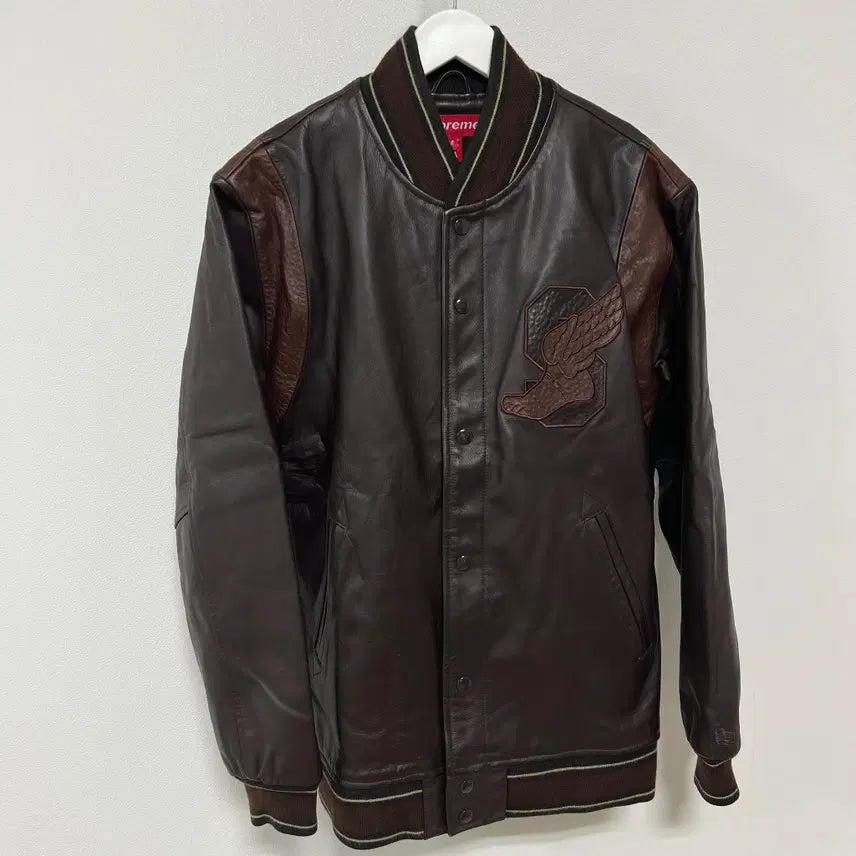[BUNJANG] Supreme 05AW Buddy Buddy All Leather Varsity Jacket Brown / 슈프림 05AW 버디버디 올레더 스타장 브라운