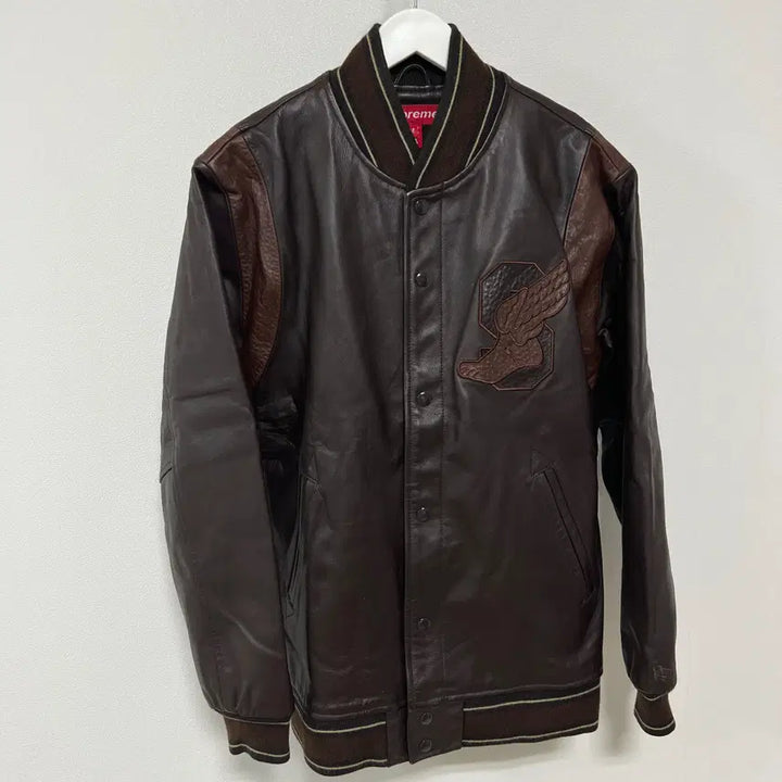 [BUNJANG] Supreme 05AW Buddy Buddy All Leather Varsity Jacket Brown / 슈프림 05AW 버디버디 올레더 스타장 브라운
