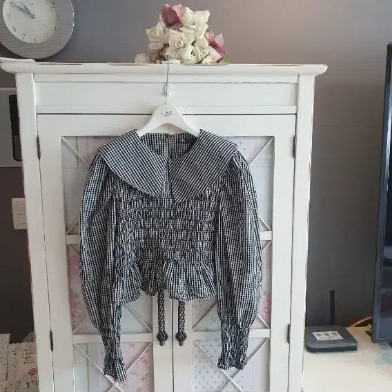 [BUNJANG] Zara Check Shirring Blouse Puff Sleeve / 자라 체크 셔링 블라우스 퍼프소매/55-정66