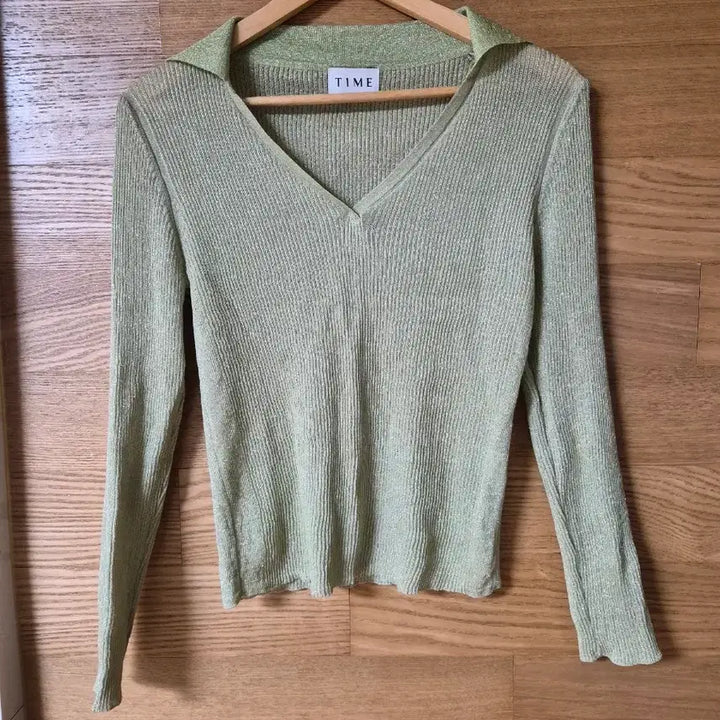 [BUNJANG] TIME Collar Neck Knit Shirt Green / TIME 카라넥 니트 셔츠 그린