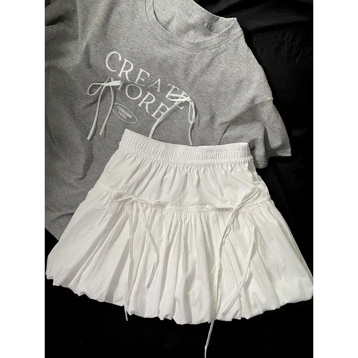 [BUNJANG] White Ribbon Banding Mini Skirt / 당일발송) 새상품 화이트 리본 밴딩 미니 스커트