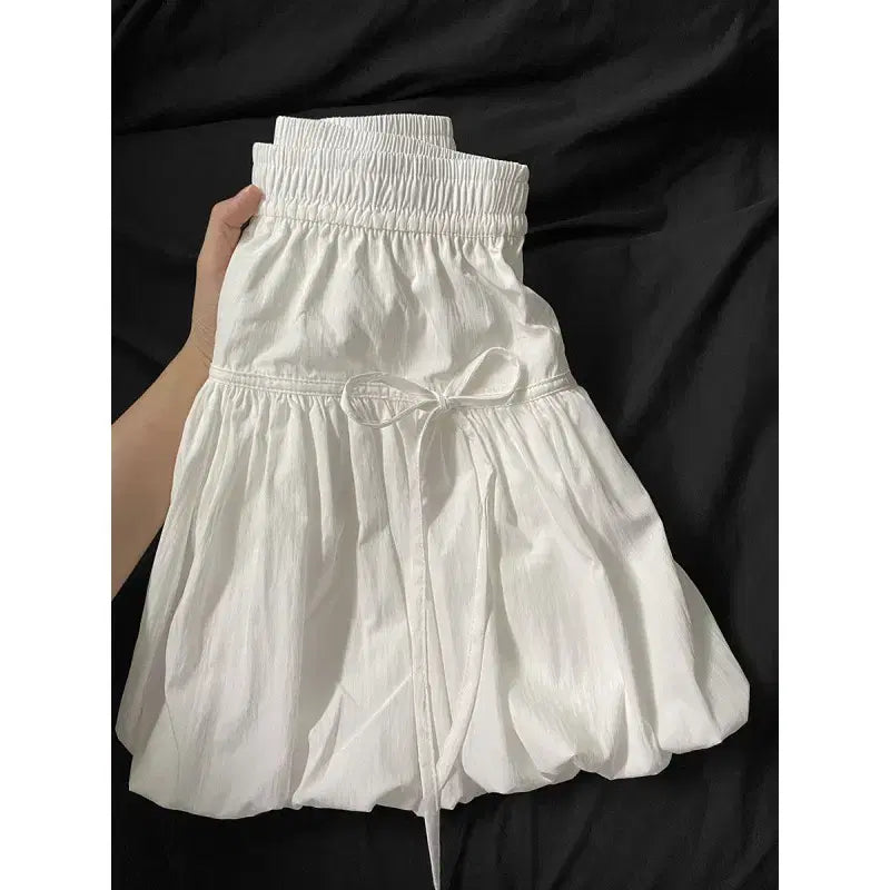 [BUNJANG] White Ribbon Banding Mini Skirt / 당일발송) 새상품 화이트 리본 밴딩 미니 스커트