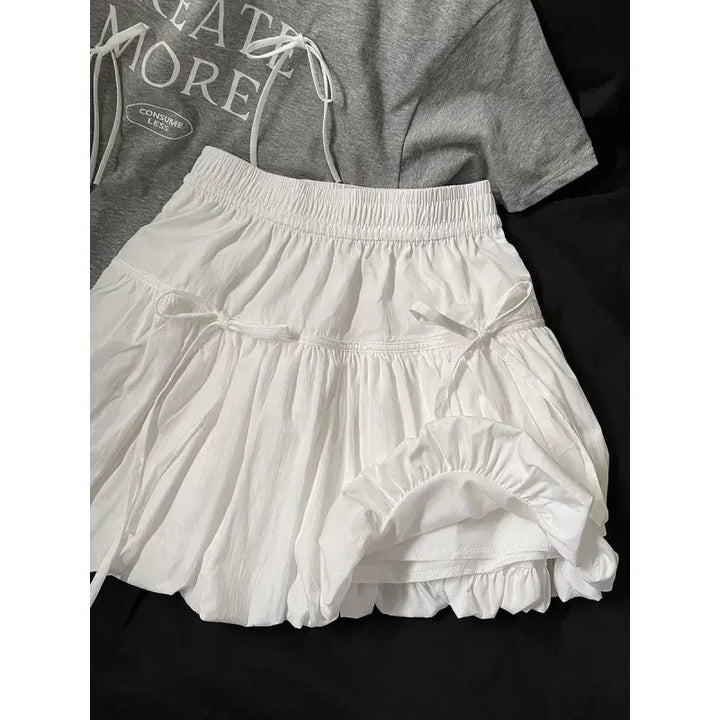 [BUNJANG] White Ribbon Banding Mini Skirt / 당일발송) 새상품 화이트 리본 밴딩 미니 스커트