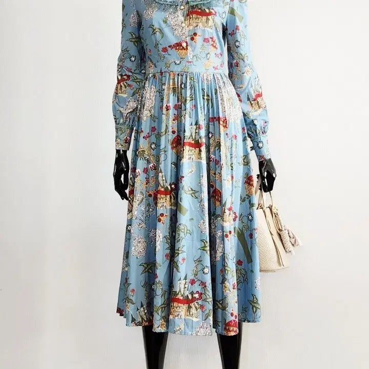 [BUNJANG] Flower Pleats Long Dress / 플라워 플리츠 롱원피스