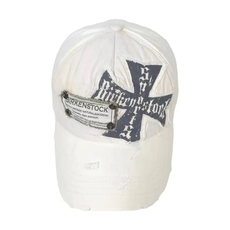 [BUNJANG] Birkenstock Iron Cross Y2K Distressed Baseball Cap / 버켄스탁 아이언크로스 Y2K 데미지 볼캡