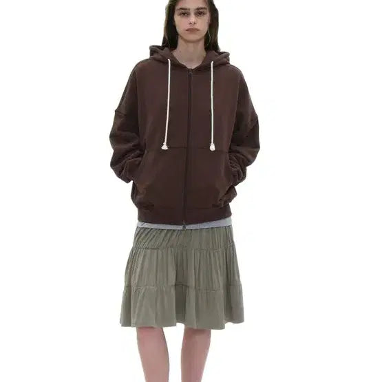 [BUNJANG] Partimento Shirring Midi Skirt Khaki / 파르티멘토 저지 셔링 미디 스커트 카키
