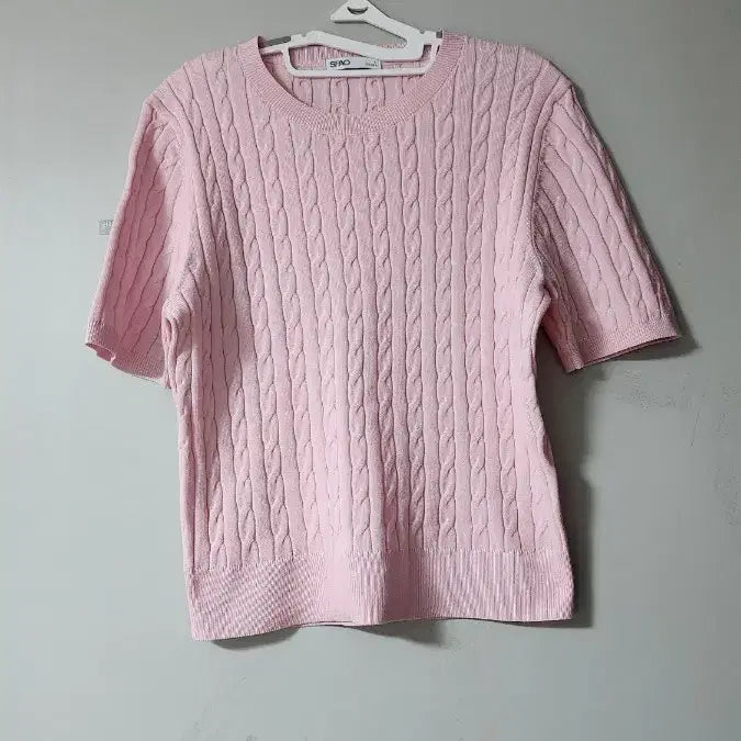 [BUNJANG] SPAO Cable Knit Short Sleeve Sweater Pink / SPAO 꽈배기 반팔 니트 핑크 새상품