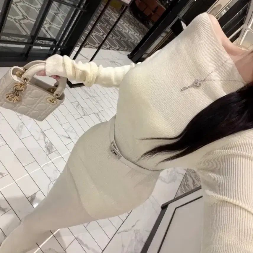[BUNJANG] Ivory Ribbed Knit Long Dress / (새상품) 아이보리 골지 니트 롱 원피스