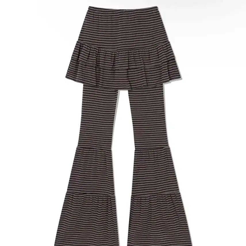 [BUNJANG] Agly Shadow Ruffle Stripe Skirt Pants (Charcoal) / 어글리쉐도우 캉캉 스트라이프 스커트 팬츠(차콜)