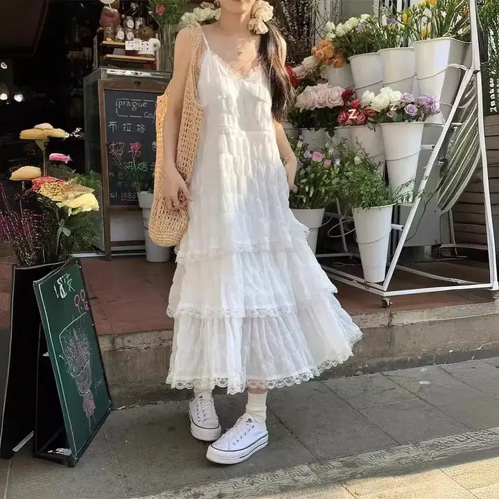 [BUNJANG] Lace Tiered Long Dress / 당일발송) 새상품 레이스 캉캉 롱원피스