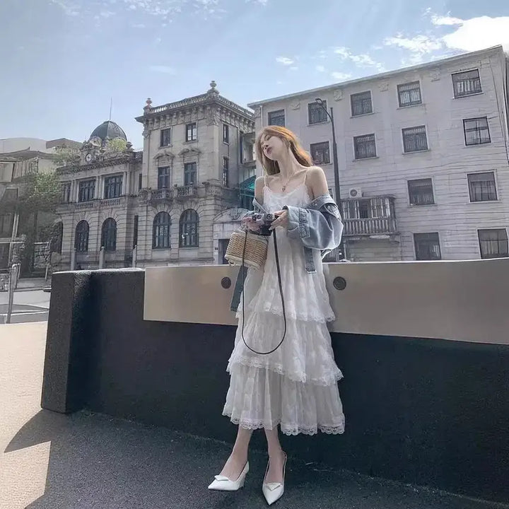 [BUNJANG] Lace Tiered Long Dress / 당일발송) 새상품 레이스 캉캉 롱원피스