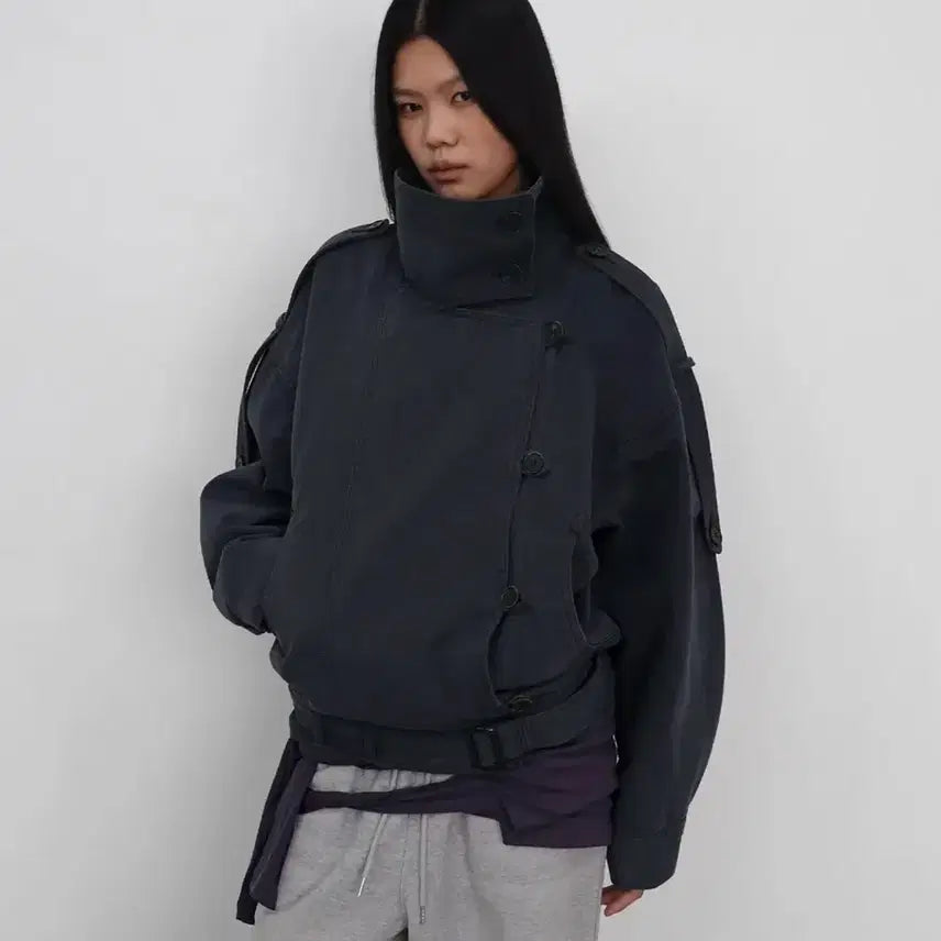 [BUNJANG] Sandro High Neck Cotton Jacket - Navy / 샌드릭 High Neck Cotton Jacket_Navy