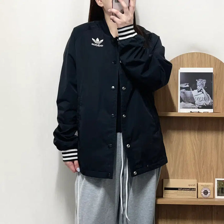 [BUNJANG] Adidas Black Trefoil Snap Button Jumper (90) / [정품] 아디다스 블랙 트레포일 똑딱이 점퍼 [ 90 ]