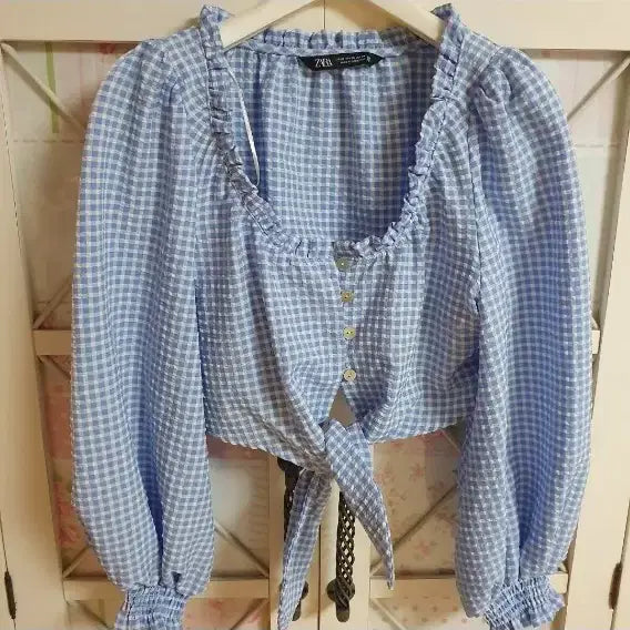 [BUNJANG] Zara Blue Checkered Blouse - Size 55 / 자라 블라우스/55