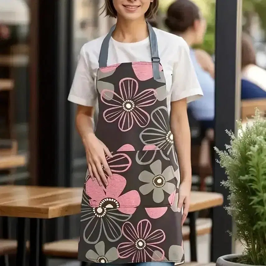 [BUNJANG] Flower Pattern Waterproof Kitchen Apron / 새제품 플라워 패턴 방수 앞치마 주방 에이프런