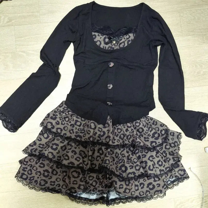 [BUNJANG] Shein Leopard Lace Set / 쉬인 갸루 레오파드 레이스 세트