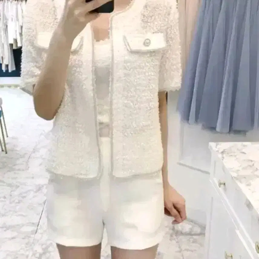 [BUNJANG] Pearl Cubic Tweed Short Sleeve Jacket / 수입의류 펄큐빅트위드반팔 문피버헤이에스 마지막최종가격
