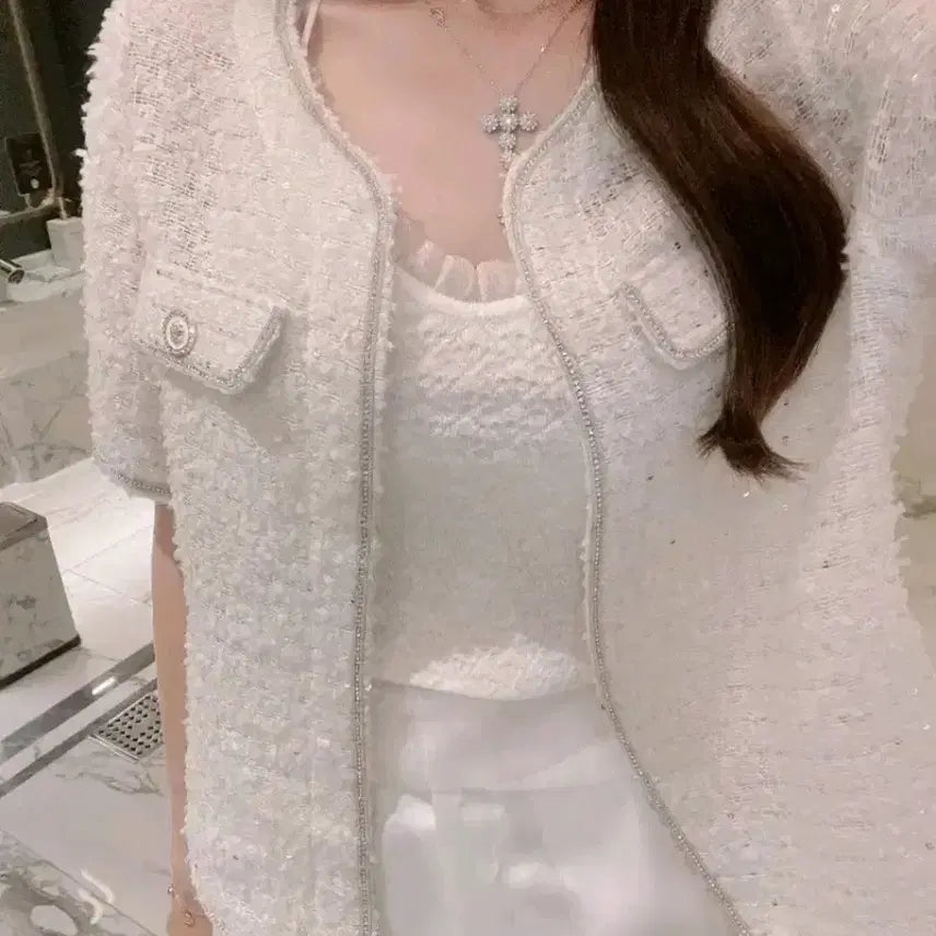 [BUNJANG] Pearl Cubic Tweed Short Sleeve Jacket / 수입의류 펄큐빅트위드반팔 문피버헤이에스 마지막최종가격