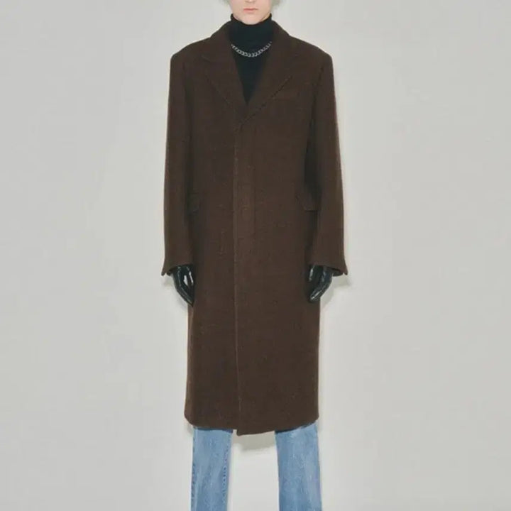 [BUNJANG] Tonywack Herringbone Single-Breasted Tailored Coat / [S] 토니웩 헤링본 싱글 브레스티드 테일러드 코트 블랙 브라운