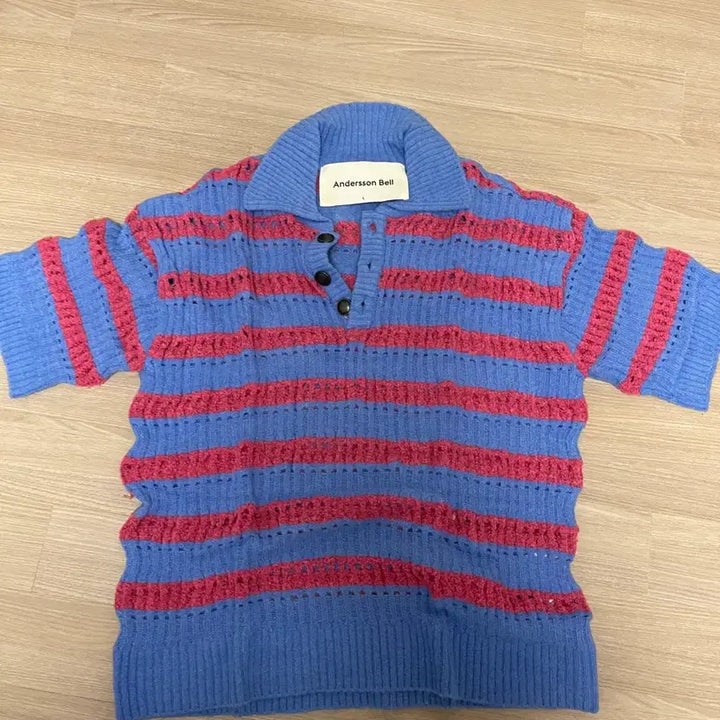 [BUNJANG] Andersson Bell Bubble Stripe Polo Knit Pink/Blue / 앤더슨벨 버블 스트라이프 폴로 니트 핑크/블루