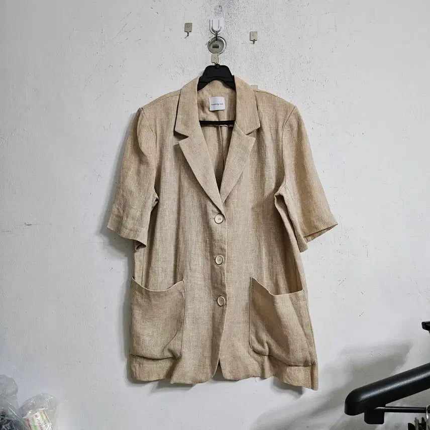[BUNJANG] Linen Short-Sleeve Jacket Beige / 린넨 반팔 자켓 베이지색