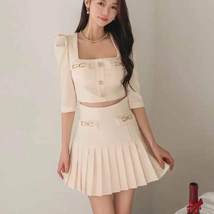 [BUNJANG] Vivien Princess Imported Clothing Two-Piece Set - Crop Jacket &amp; Pleated Skirt / 비비공주 수입의류 투피스 셋업 / 크롭 자켓 &amp; 플리츠 스커트 세트