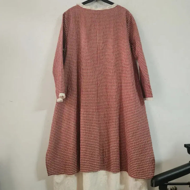 [BUNJANG] Checkered Long Dress with Lace Detail / 체크 롱 원피스 레이스 포인트