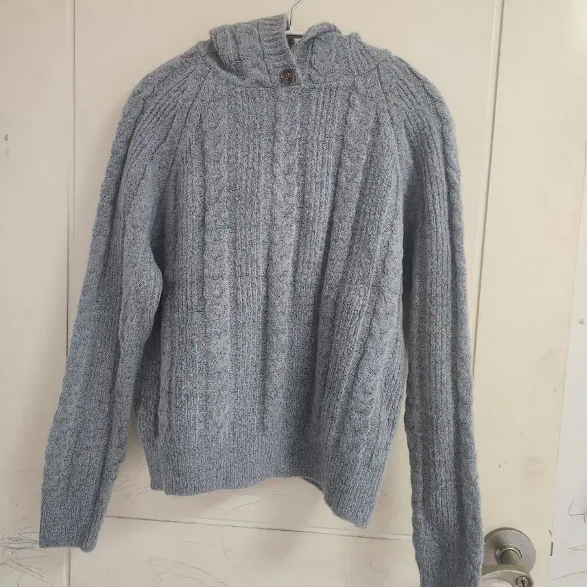 [BUNJANG] Twisted Knit Hoodie Pullover - Grey / 꽈배기 니트 후드 풀오버 회색