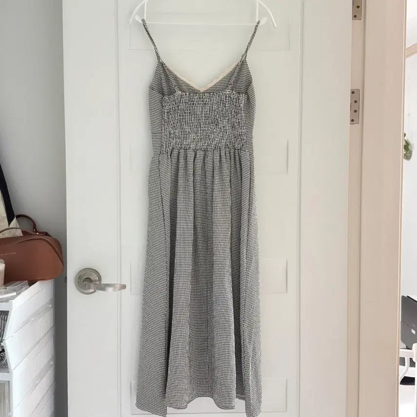 [BUNJANG] Gingham Check Lace Long Dress / 깅엄체크 레이스 롱 원피스