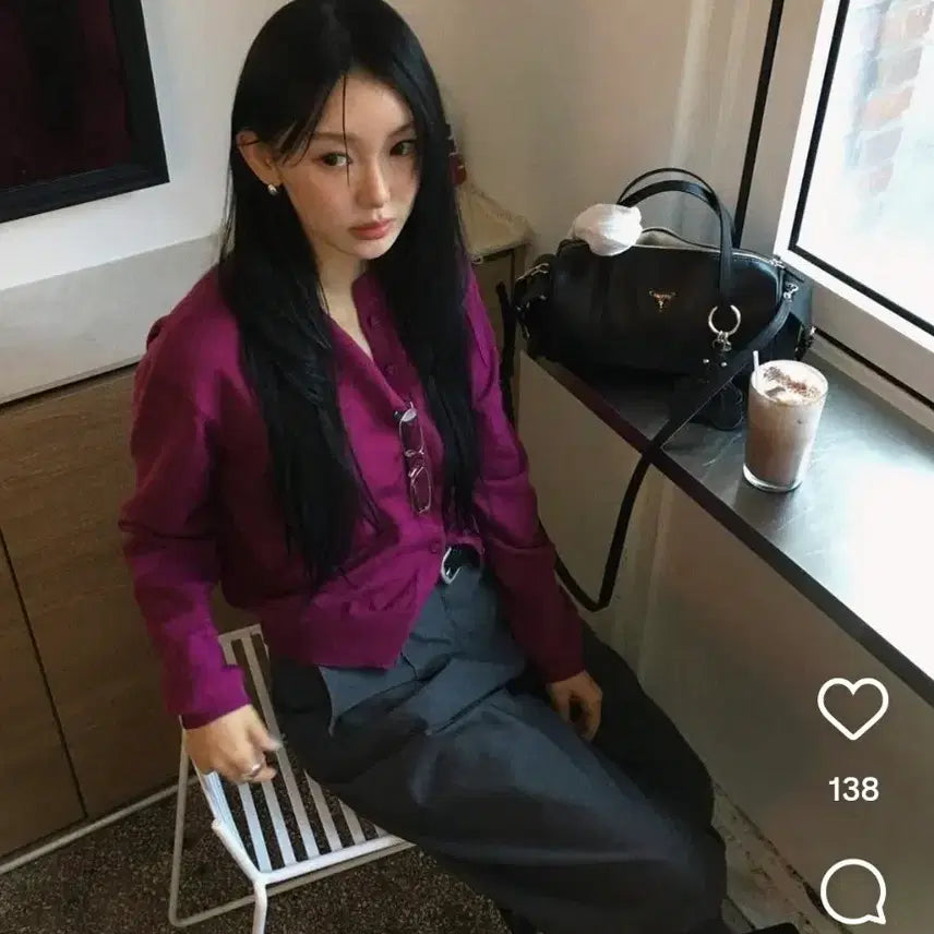 [BUNJANG] Hane Magenta Essential Round Cardigan (M) / 하네 마젠타 에센셜 라운드 가디건 M사이즈