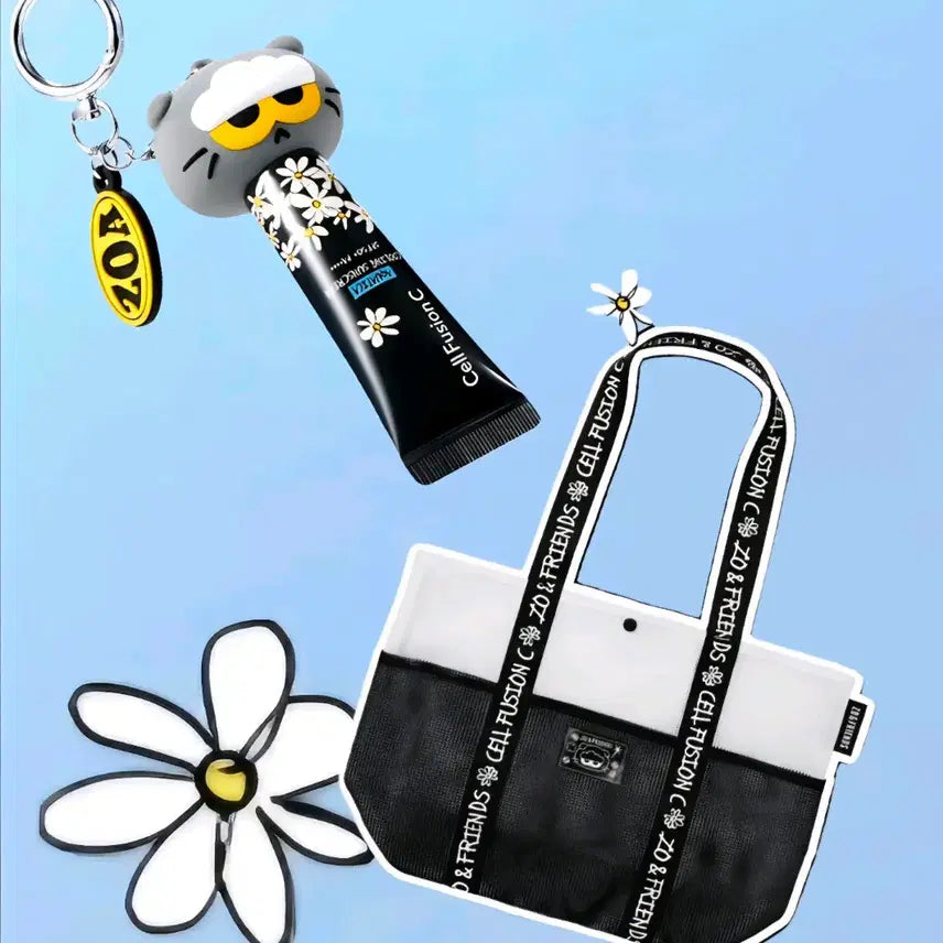 [BUNJANG] Cell Fusion C Joann Friends Collaboration Beach Bag + Mini Sunscreen Keychain Set / 비치백+미니선크림키링   셀퓨전씨 조앤프렌즈 굿즈