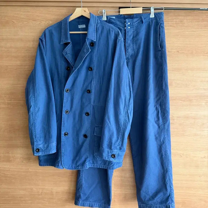 [SOLD OUT] 비헤비어 프렌치 셋업 페이디드 블루 3 프렌치 워크자켓 프렌치 트라우저