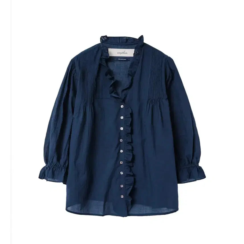 [SOLD OUT] 비아플레인 빅토리아 프릴 블라우스 navy