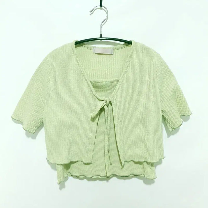 [BUNJANG] Crop Sleeveless Top &amp; Cardigan Two-Piece Set / 크롭 민소매 티 &amp; 가디건 투피스 F_S2010