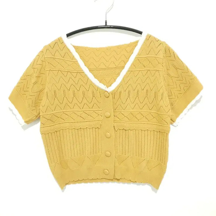 [BUNJANG] Punching Short Sleeve Crop Cardigan / 펀칭 반팔 크롭 가디건