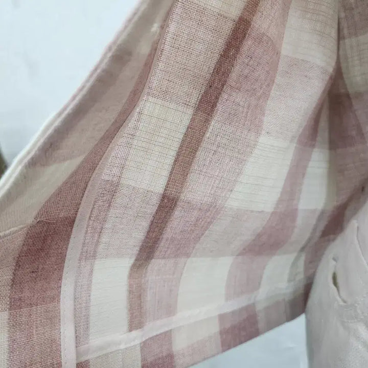 [BUNJANG] Pink Check Square Neck Short Sleeve Blouse / 핑크 체크 스퀘어넥 반팔 블라우스