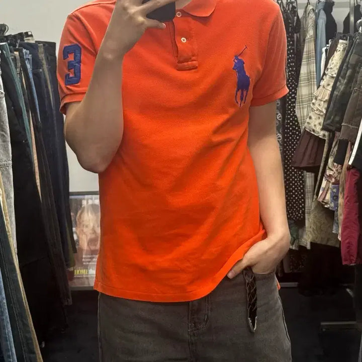 [BUNJANG] Polo Ralph Lauren Big Pony Short Sleeve Polo T-Shirt Orange L / 폴로 랄프로렌 빅포니 카라티 반팔 티셔츠 주황색 오렌지 PK L 100