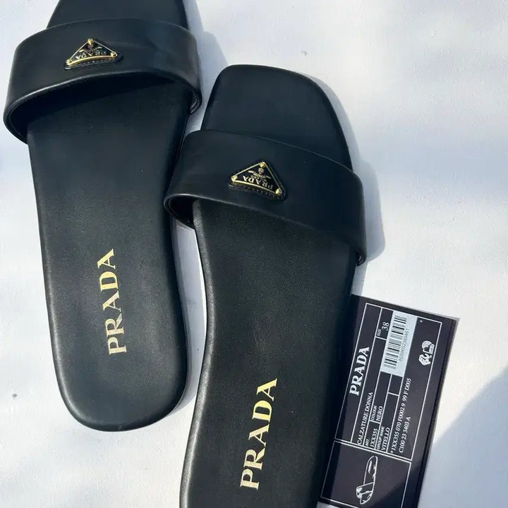 [BUNJANG] Prada Black Leather Slide Slippers Size 38 / 프라다 블랙 가죽 슬라이드 슬리퍼 38