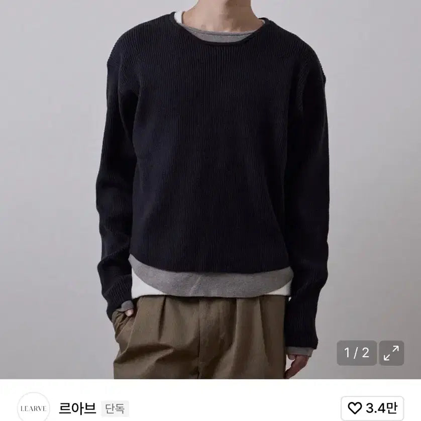 [BUNJANG] LEHVE Double Layered Contrast Texture Knit Navy (M) / (M) 르아브 더블 레이어드 콘트라스트 텍스쳐 니트 네이비