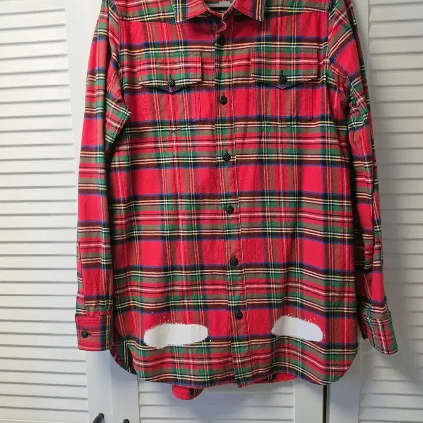 [BUNJANG] Off-White Check Flannel Shirt M / 오프화이트 체크 플란넬 셔츠 M