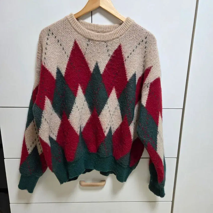 [BUNJANG] Argyle Knit Sweater (Size S, Oversized Fit) / 아가일니트 S사이즈 오버핏