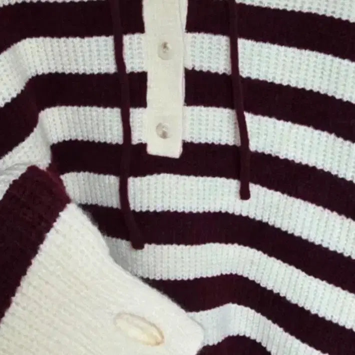 [BUNJANG] Oversized Burgundy Stripe Hooded Knit / (실착1회) 후드 니트 버건디 스트라이프 오버핏