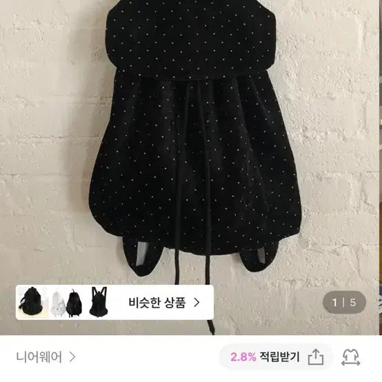 [BUNJANG] Dot Pattern Velvet Backpack Black / 도트 무늬 벨벳 백팩 블랙