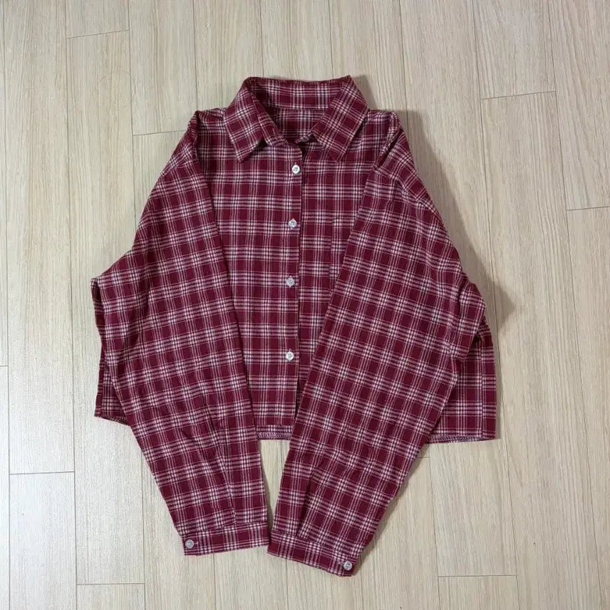 [BUNJANG] Red Batwing Fit Crop Checkered Shirt / (실착1회) 레드 가오리핏 크롭 체크셔츠