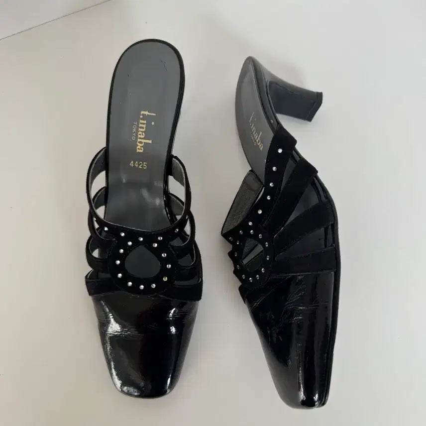 [BUNJANG] t.inaba TOKYO Cubic Suede Combo Mules / tinaba 검정색 뮬 힐 슈즈