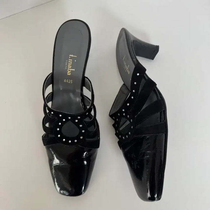[BUNJANG] t.inaba TOKYO Cubic Suede Combo Mules / tinaba 검정색 뮬 힐 슈즈