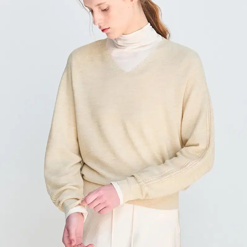 [BUNJANG] Hanssem LÄTT Wool V-Neck Knit (Ecru) / [새상품/정품] 한섬 래트 울 브이넥 니트 (에크루)