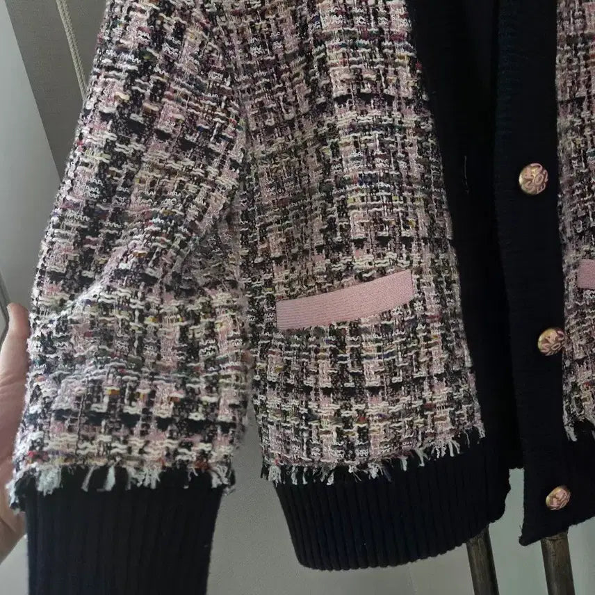 [BUNJANG] Ozsecon Pink Tweed Cardigan / 오즈세컨 핑크 트위드 가디건