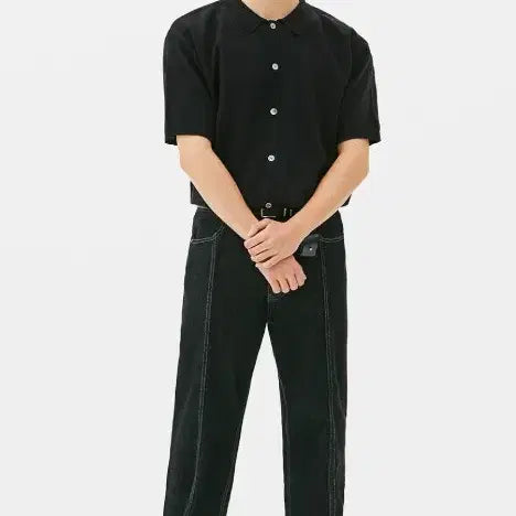[BUNJANG] Trillion Washed Stitch Denim Pants (Black) / [ 트릴리온 ] 워싱 스티치 데님 팬츠 (BLACK) L