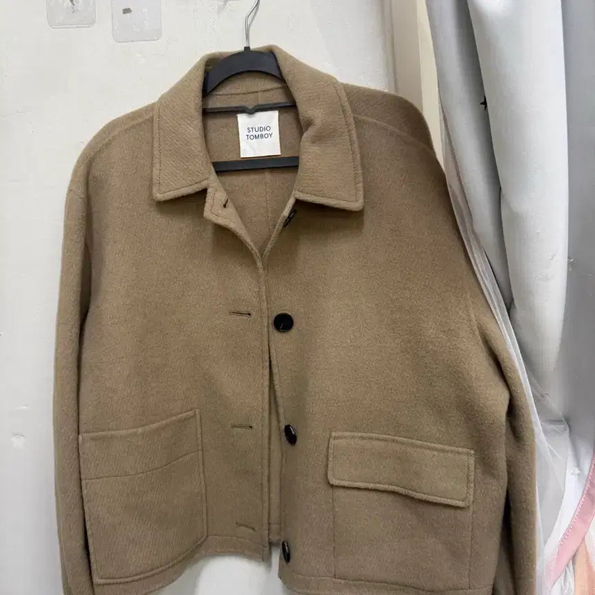 [BUNJANG] Studio Tomboy Beige Handmade Short Coat / 스튜디오 톰보이 베이지색 핸드메이드 숏 코트